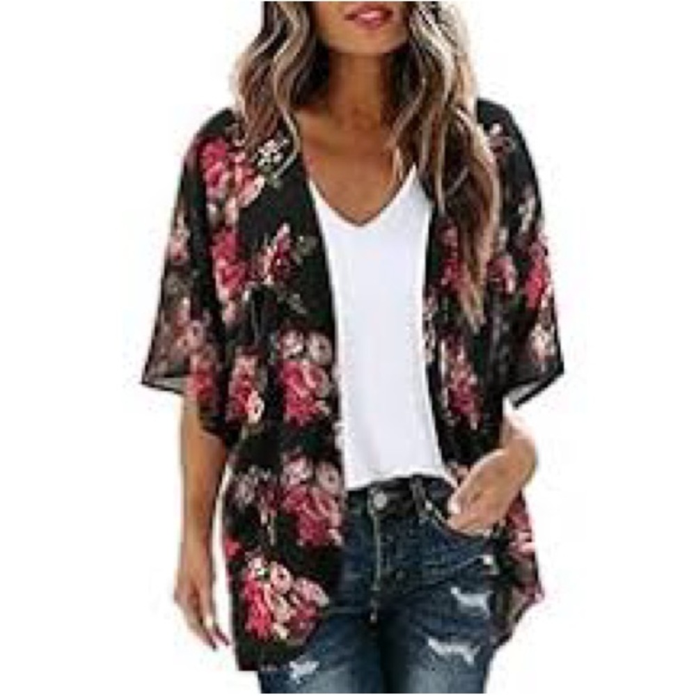 K72. Boho Floral Kimono Cardigan XS